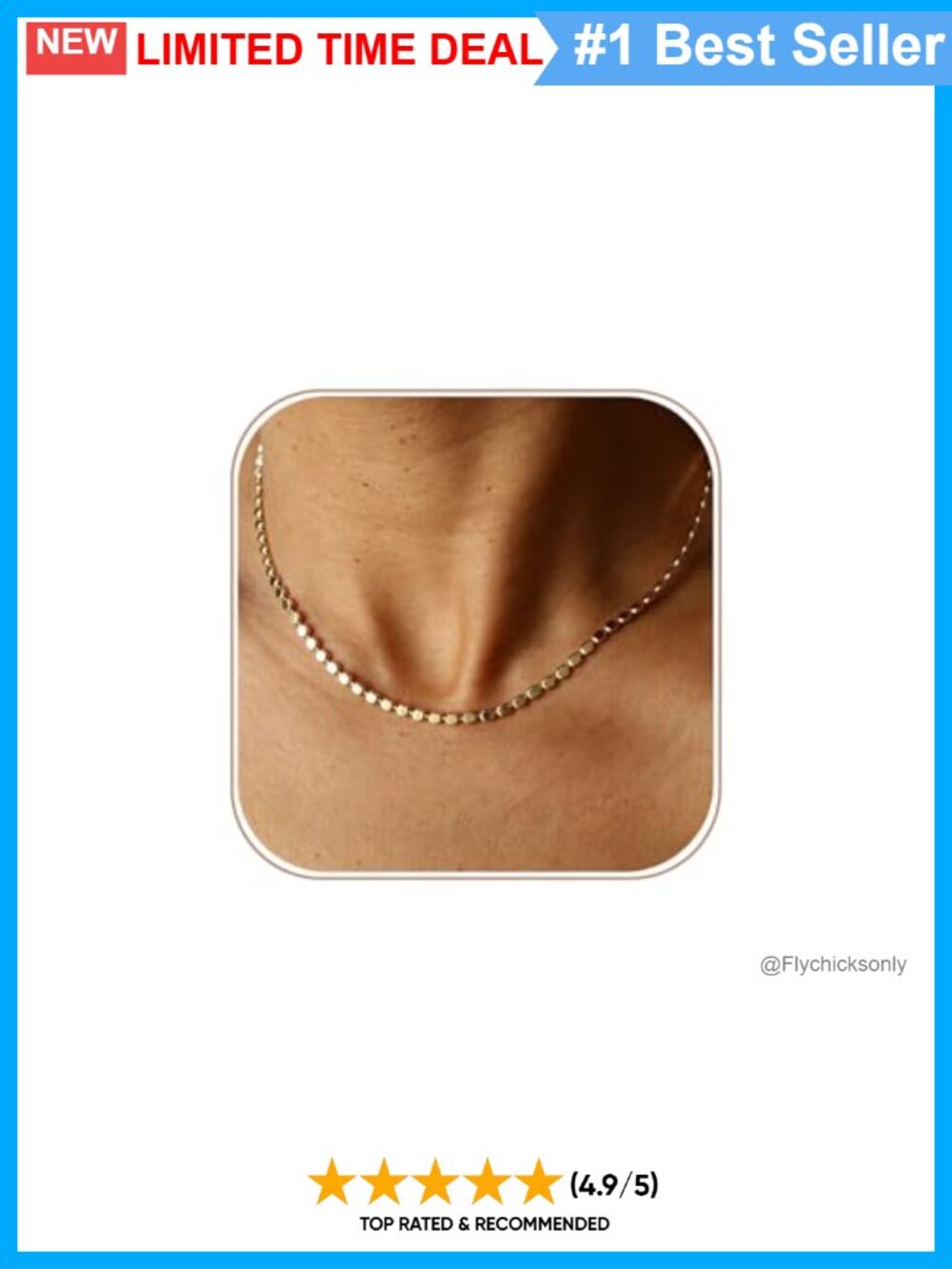 14K Gold Plated Brass Flat Bead Choker Necklace Waterproof Dainty
